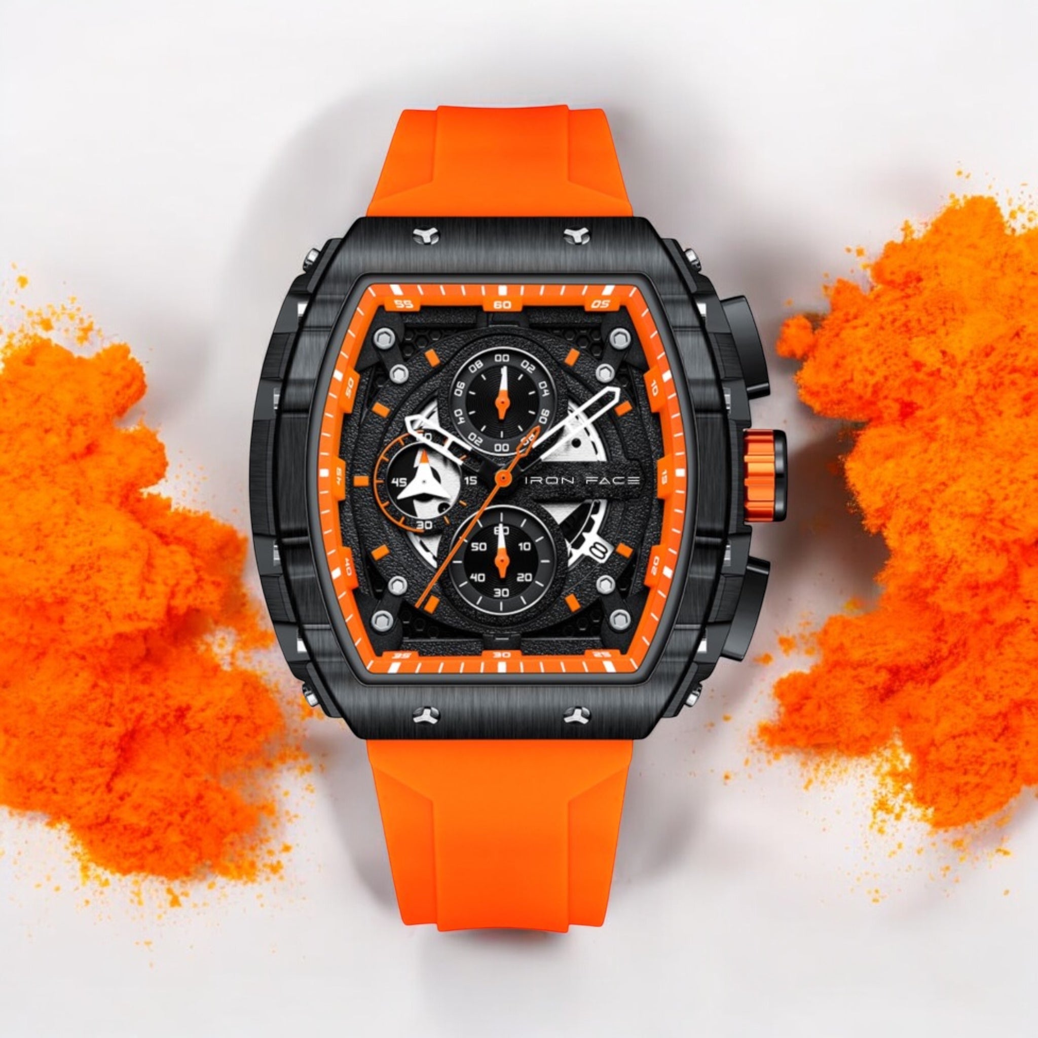 Iron Face Watch Orange Explosion + Diamond White  Case The Masculino